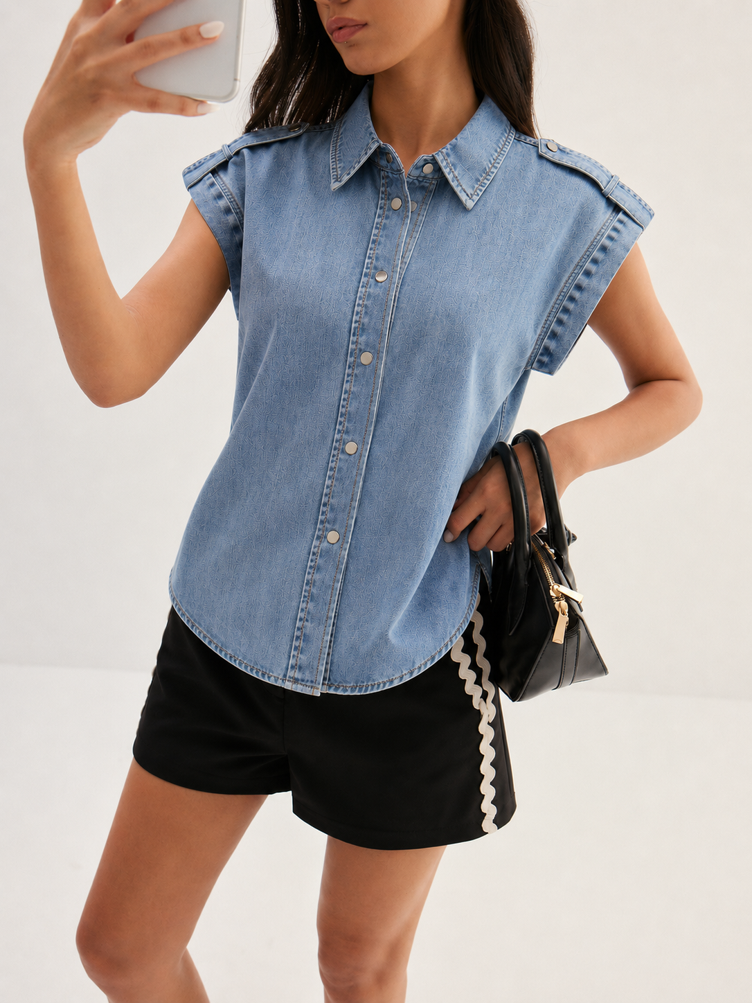 Epaulet Metal Button Denim Shirt