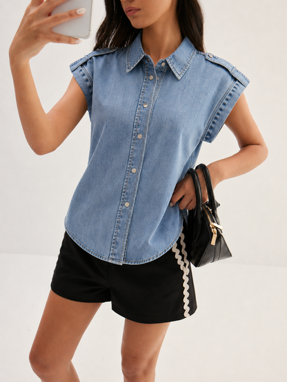 Epaulet Metal Button Denim Shirt