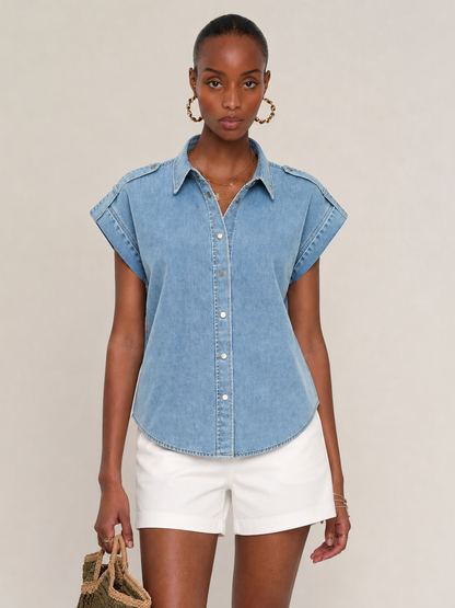 Epaulet Metal Button Denim Shirt