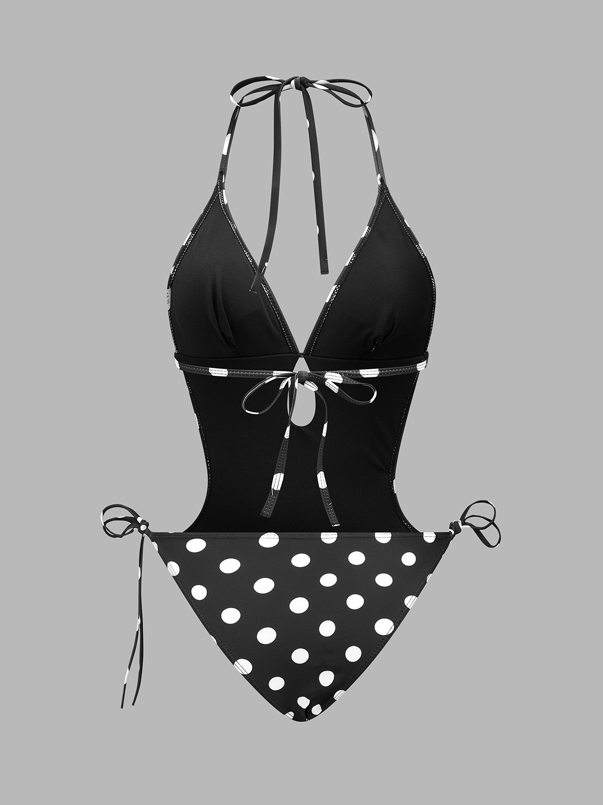Polka Dot Halter Cutout One Piece Swimsuit