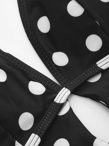 Polka Dot Halter Cutout One Piece Swimsuit