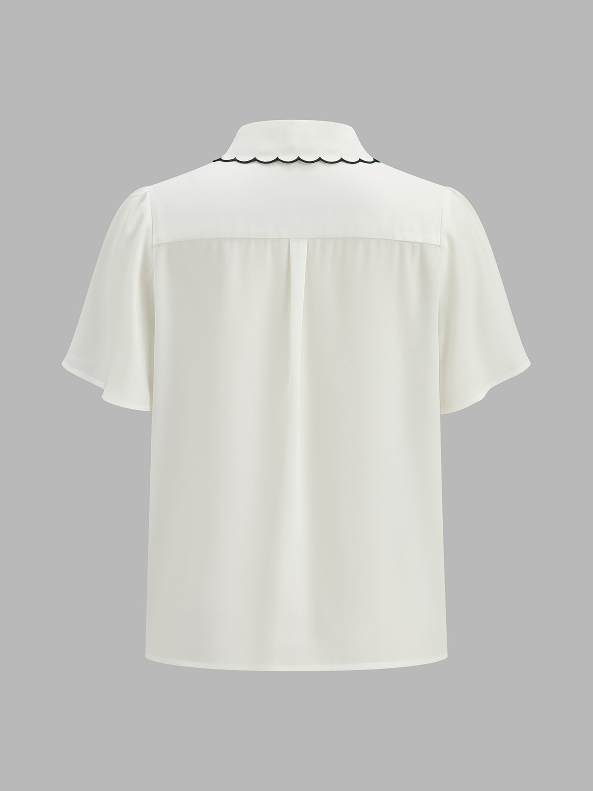 Wave Contrast Trim Flutter Sleeve Blouse