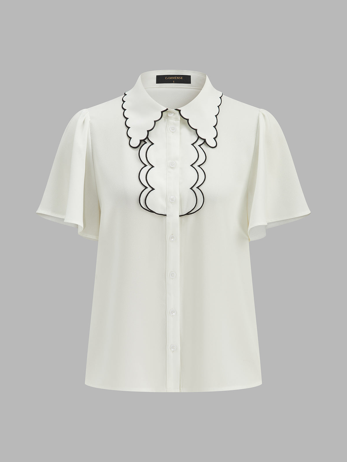 Wave Contrast Trim Flutter Sleeve Blouse