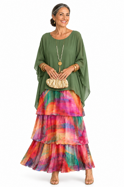 Covadonga | Conjunto Blusa Capa y Falda de Volantes