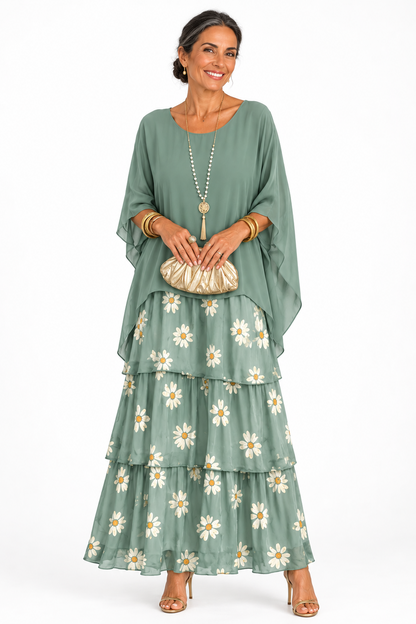 Covadonga | Conjunto Blusa Capa y Falda de Volantes
