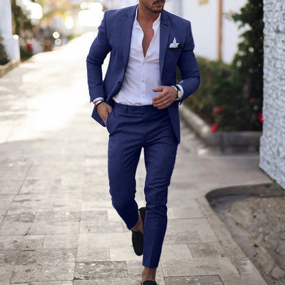 Mario | Traje de Lino de Dos Piezas Slim Fit Hombre Solapa Clásica
