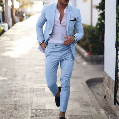 Mario | Traje de Lino de Dos Piezas Slim Fit Hombre Solapa Clásica