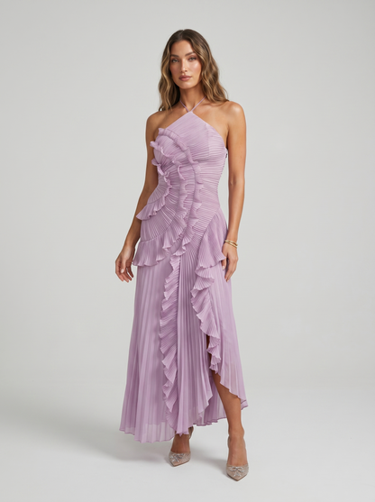 Aslan | Vestido largo plisado con volantes