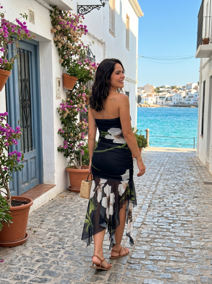 Martina | Vestido negro con estampado floral