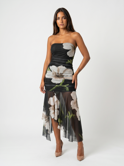 Martina | Vestido negro con estampado floral