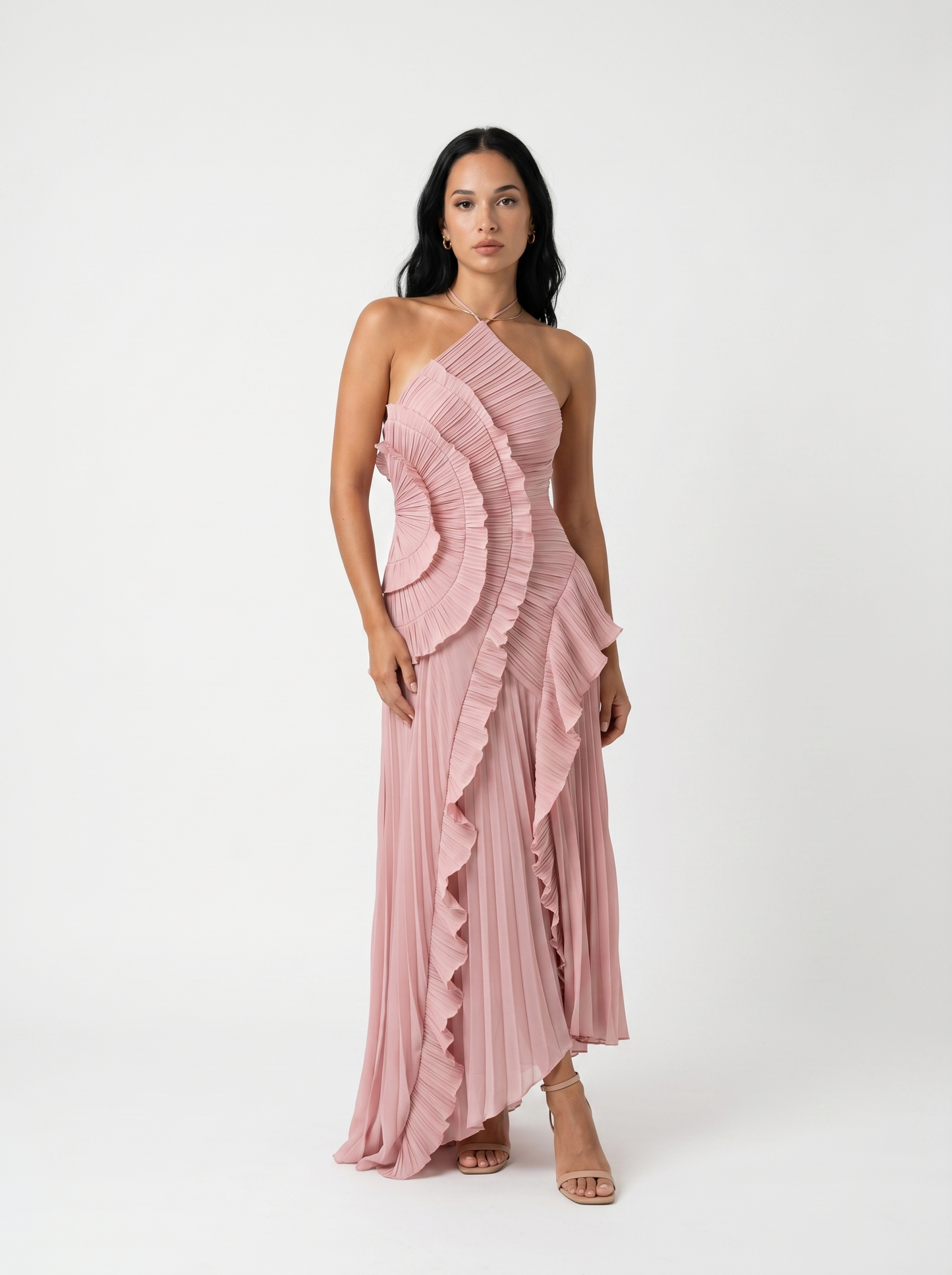 Aslan | Vestido largo plisado con volantes