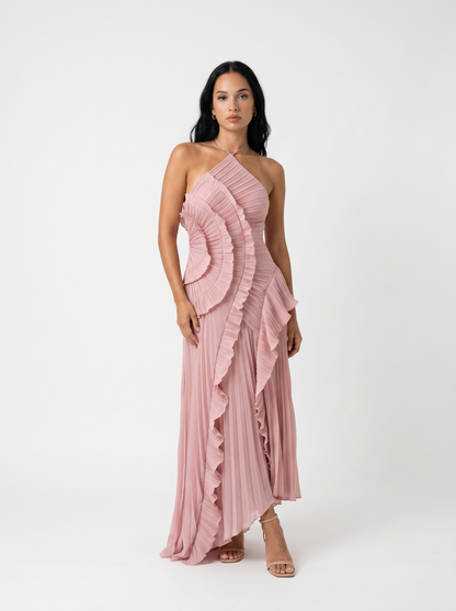 Aslan | Vestido largo plisado con volantes