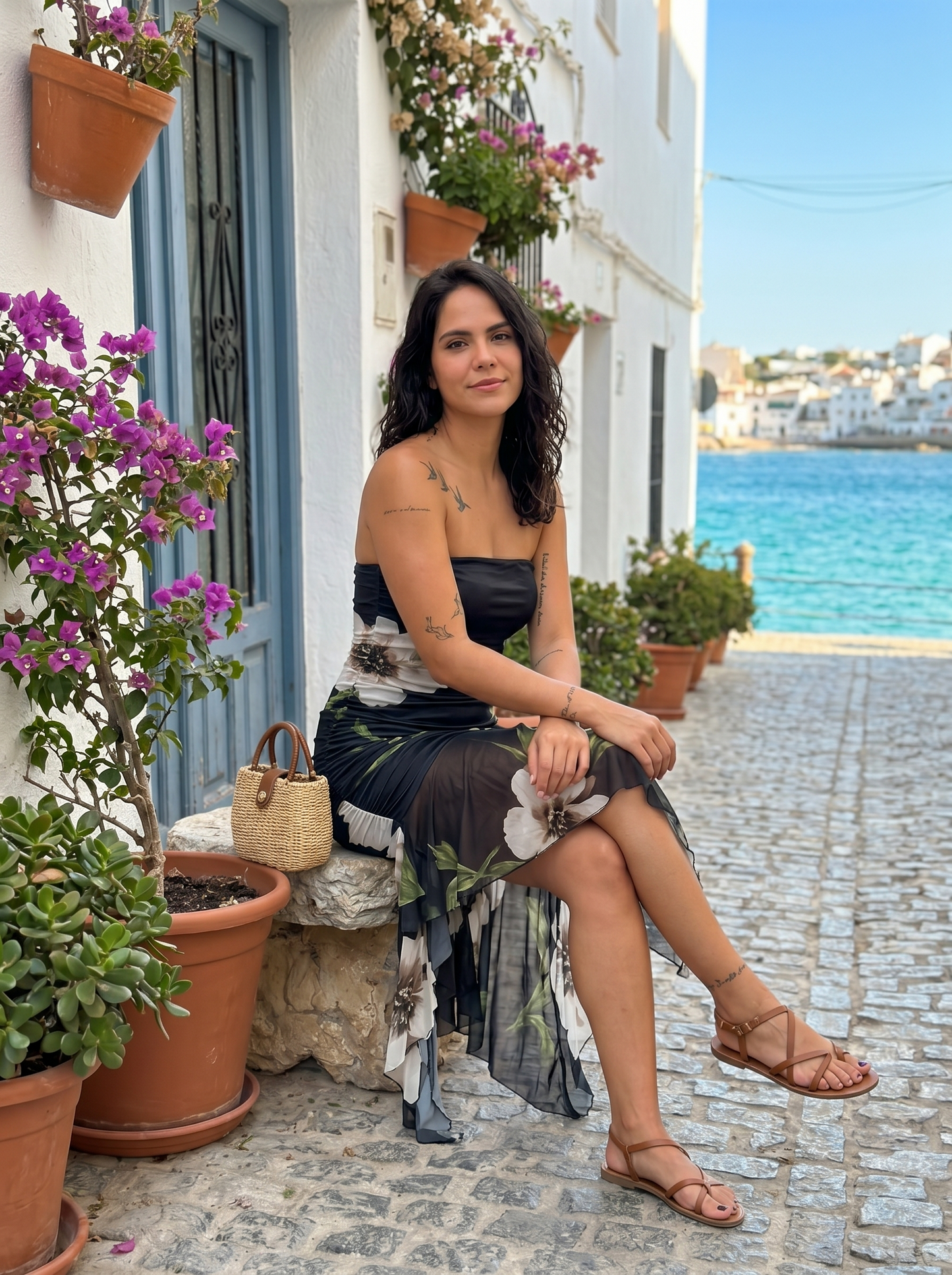 Martina | Vestido negro con estampado floral