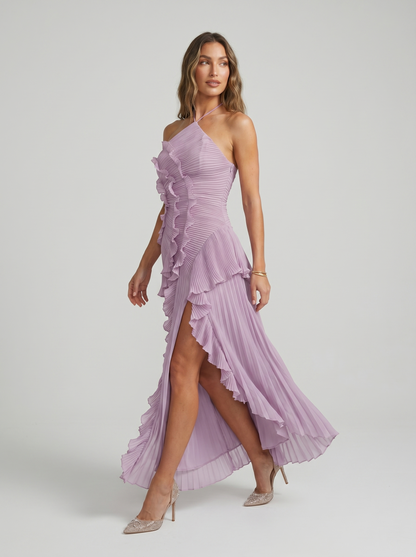 Aslan | Vestido largo plisado con volantes