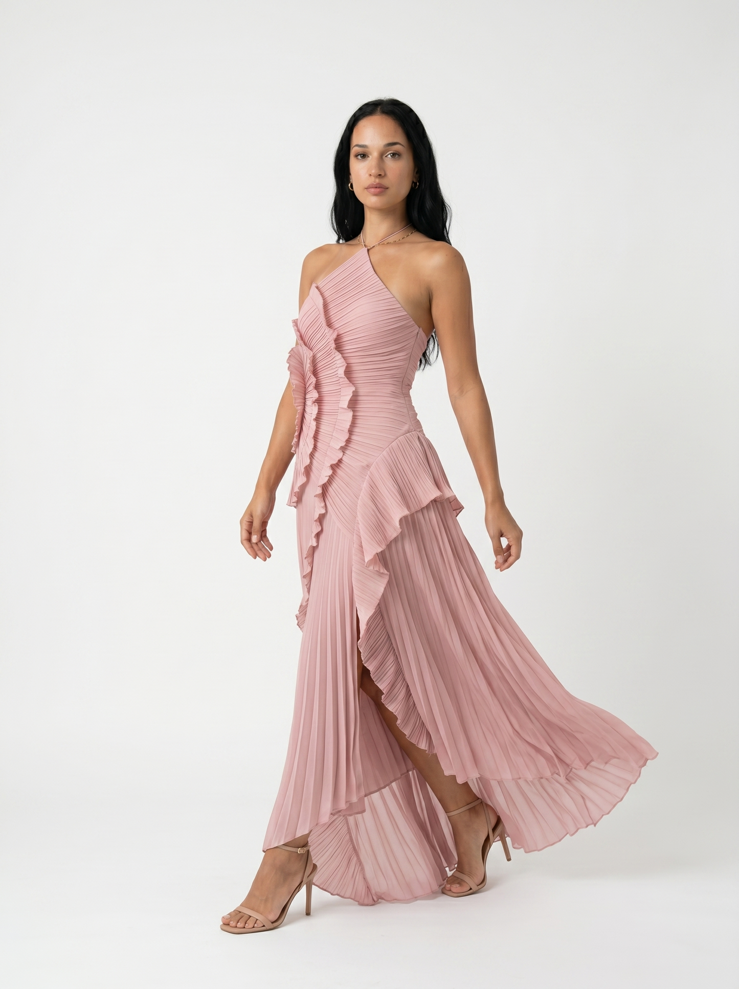 Aslan | Vestido largo plisado con volantes