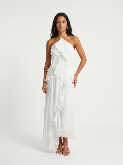 Aslan | Vestido largo plisado con volantes