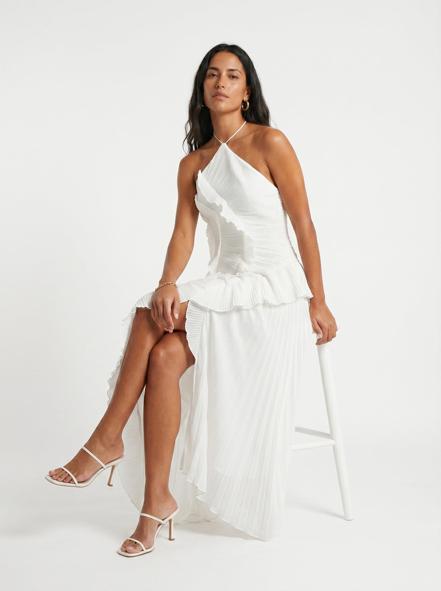 Aslan | Vestido largo plisado con volantes