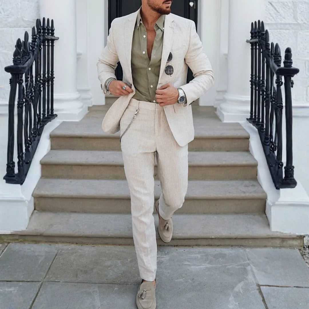 Mario | Traje de Lino de Dos Piezas Slim Fit Hombre Solapa Clásica