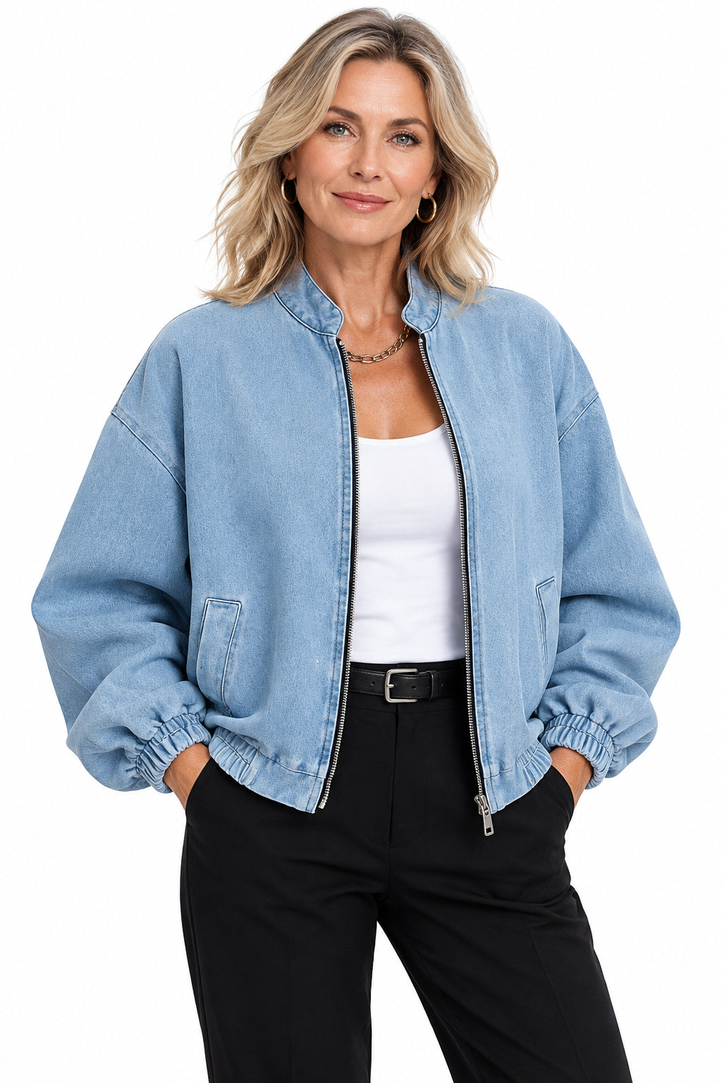 Adriana | Cazadora Vaquera Bomber Mujer Cremallera Puños Elásticos
