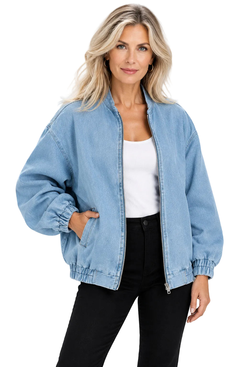 Adriana | Cazadora Vaquera Bomber Mujer Cremallera Puños Elásticos