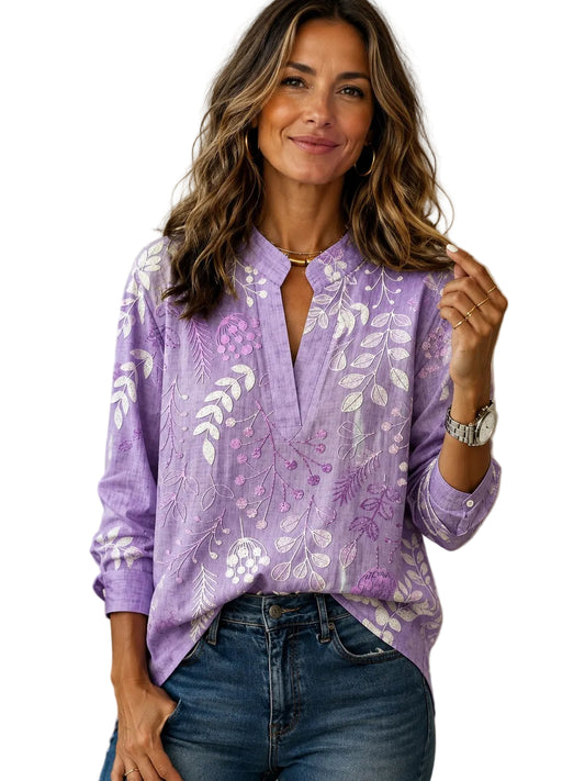 Pilar | Blusa Estampada Floral Manga Larga Escote V