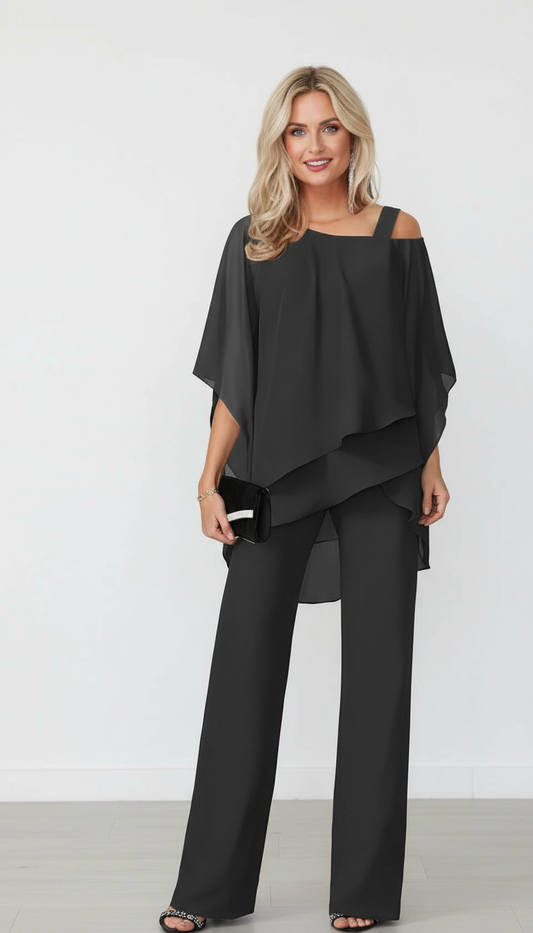 Vero | Conjunto de Mujer Top con Hombros Descubiertos y Pantalón Ancho