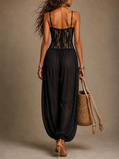 Vera Mono Halter con Encaje Fluido
