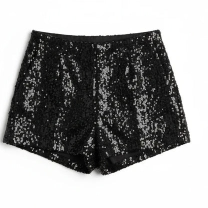 Short Mara Domínguez Mae de lentejuelas negras brillantes para eventos nocturnos y fiestas elegantes