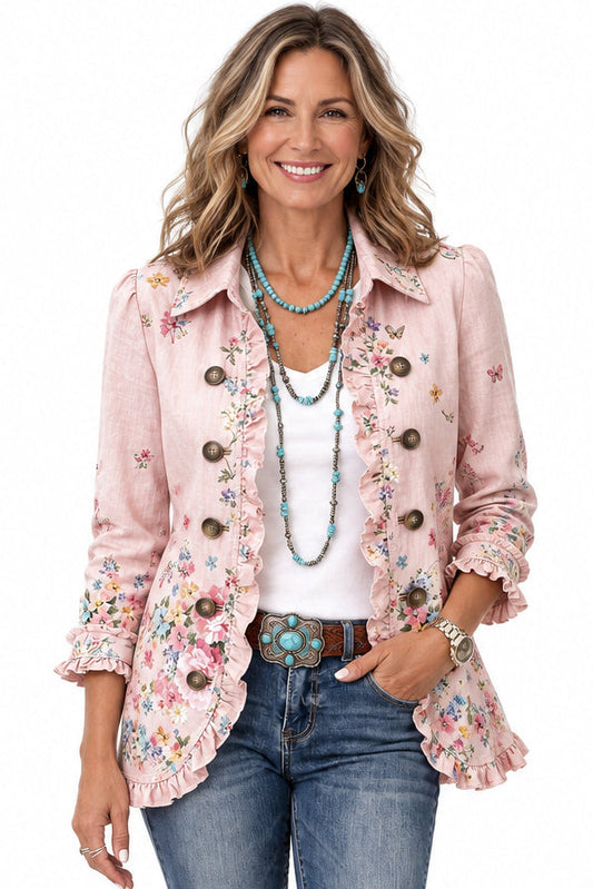 Araceli | Chaqueta Floral con Volantes y Botones