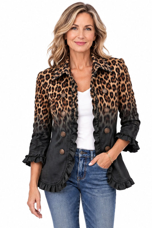 Sabina | Chaqueta Blazer Leopardo Negro con Volantes