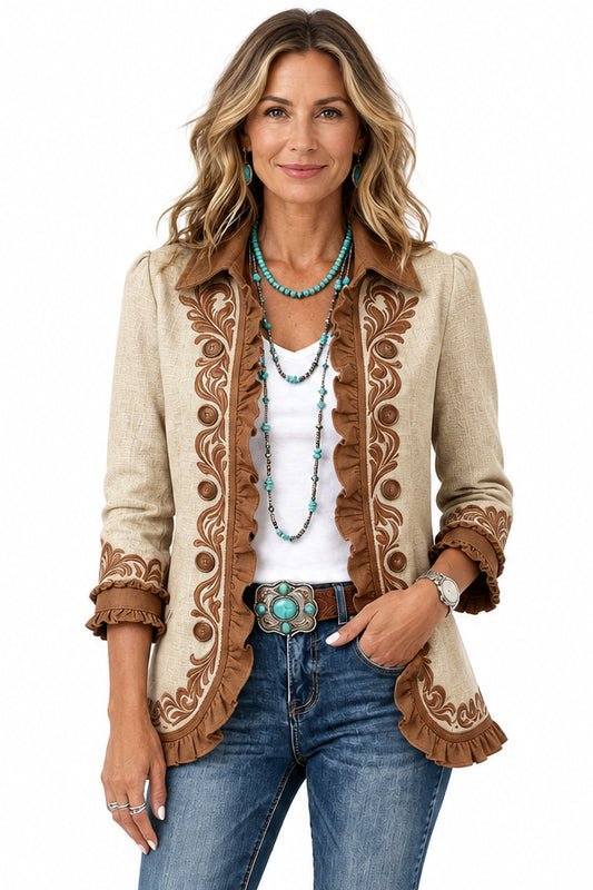 Almudena | Chaqueta Floral Bordada con Volantes