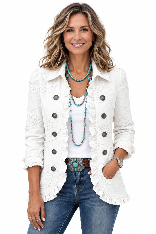 Marisol | Chaqueta Bordada Marfil con Volantes