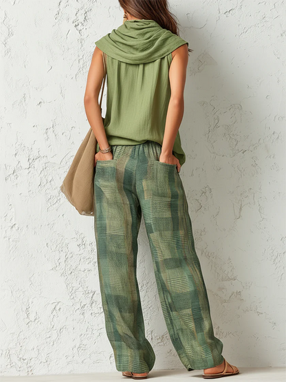 Livia Ferretti Patu Conjunto Boho de Blusa Drapeada y Pantalón Ancho